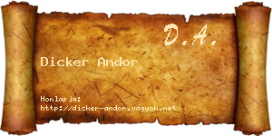 Dicker Andor névjegykártya